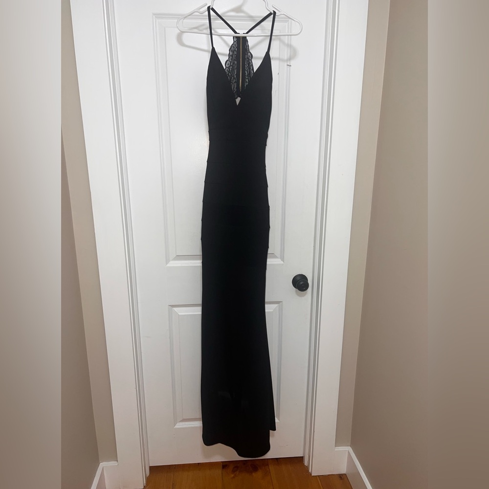 Black prom or wedding szn dress lace open back rooshed butt